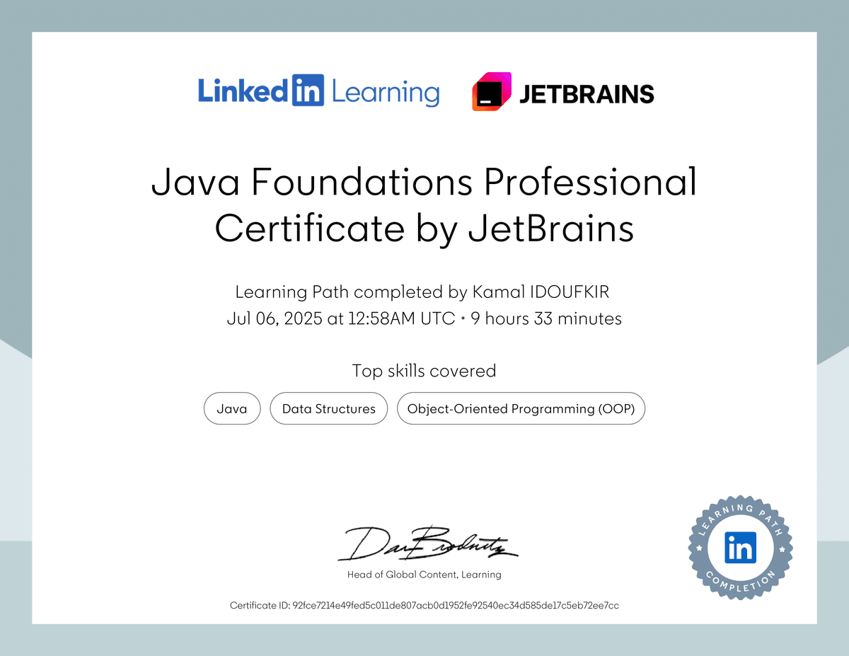 Java Foundations Professional Certificate by JetBrains